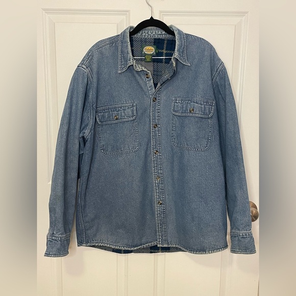 Cabela's Other - Cabela’s Denim Chore Coat Shirt Jacket Plaid Sherpa Lined Workwear Men’s L